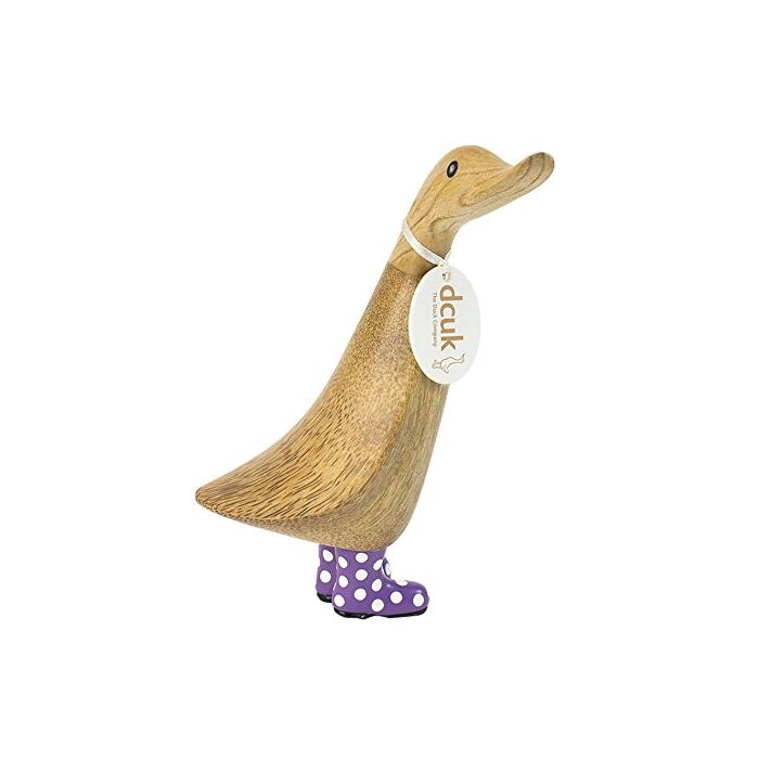 DCUK Natural Wooden Duck Spotted Welly Boots (Purple)-1